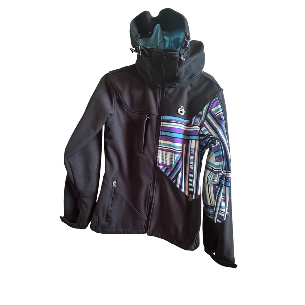 Empyre Womens M 10K Waterproof Winter Black Teal Hooded Jacket Snowboarding